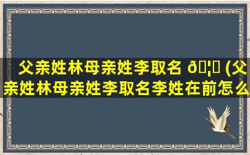 父亲姓林母亲姓李取名 🦈 (父亲姓林母亲姓李取名李姓在前怎么样起名可以让林在前)